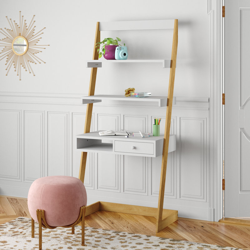 Burrier Solid Wood Leaning Ladder Desk White Natural